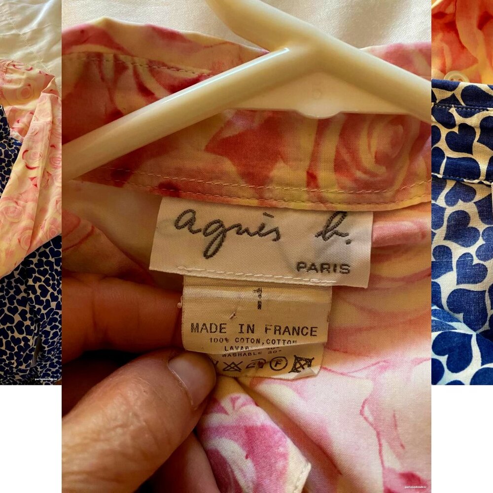 Agnès b. Paris Cotton Button-Up Shirts – Rose & Heart Print – Size 1 & 38